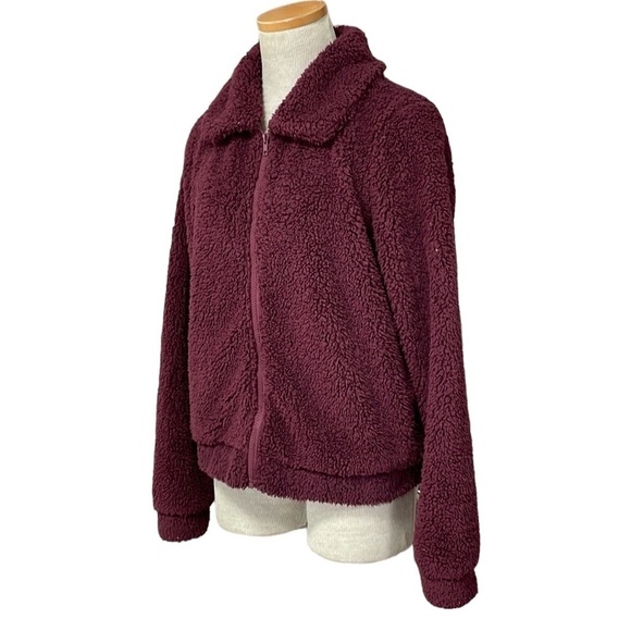 Z Supply NWT Sherpa Fleece Full Zip Jacket Coat Maroon Size Small Sweatshirt - Picture 3 of 14